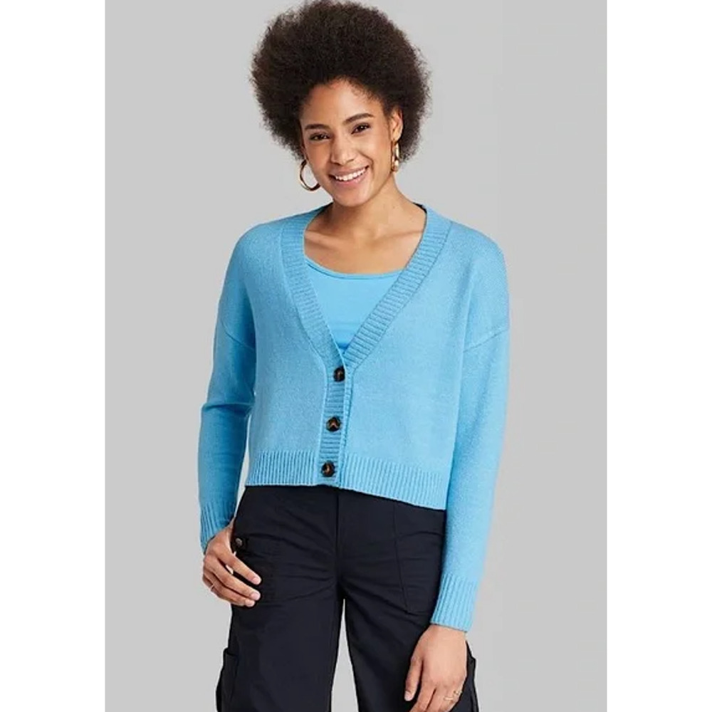 Wild Fable Blue V-Neck Knit Slouchy Button-Front Cardigan Sweater Womans Size XL